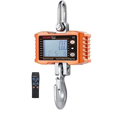 VisionTechShop Digital Crane Scale, DCS-CD 2000lb 1000 kg Heavy Duty Compact Hanging Scale LCD Display with Backight for Farm Factory