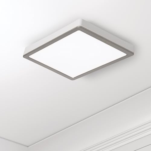 Homewerks 7105-12-BN Bathroom Fan with Light 100-CFM 2 Sones Square Ventilation Fan Dimmable LED Light and Magnetic Trim Ring Brushed Nickel