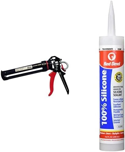 Red Devil 3989 9" Extreme Duty Caulk Gun - Thrust Ratio 26:1 & 0826 100% Silicone Sealant, Clear