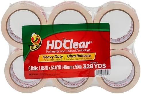 Duck HD Clear Packing Tape Refills-6 Rolls of Heavy Duty Shipping and Moving Packing Tape-Clear Strong Packaging-Tape for Boxes,Packing-and Moving Supplies-1.88 in. x 54.6 Yards (441962),(Pack of 6)