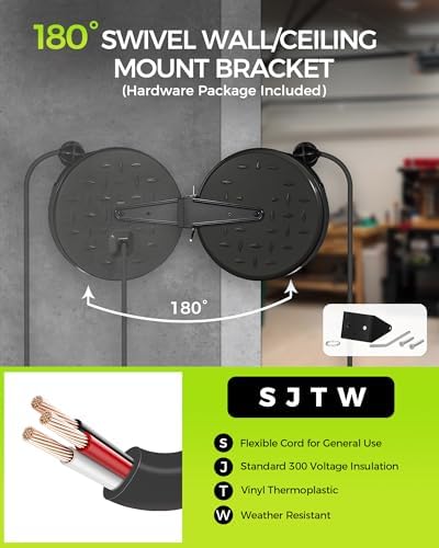 18W LED Work Light and 30 Ft Retractable Extension Cord Reel Bundle, for Garage, Workshop, Car Repair Scene, ETL Listed J03WL06-H30CR06