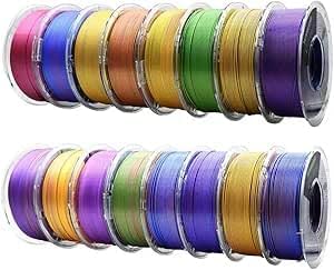 PLA Filament 1.75mm, ±0.03mm Precision, Silk Dual-Color Gradient PLA, 1kg Spool (2.2 lbs), 16-Pack Multicolor Bundle