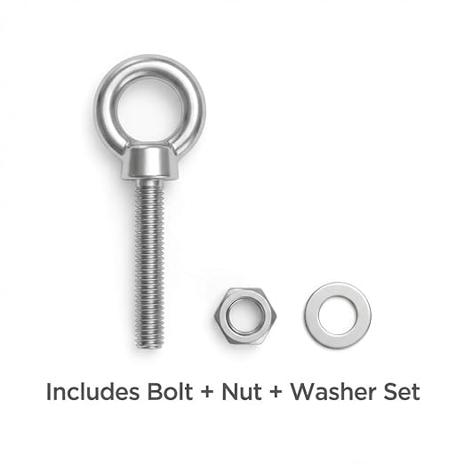 QWORK 5/8" x 4" Stainless Steel Shoulder Eye Bolts – 5 Pack Threaded Heavy Duty Fasteners for Wood, Metal & Cable Mounting