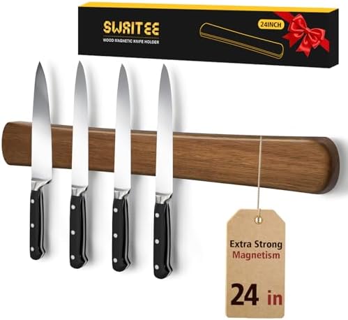 Swaitee Magnetic Knife Holder, 24 Inch, with 6-Pack Self-Adhesive Strips (3.3" × 1.9") – No Drill