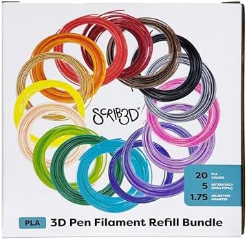 SCRIB3D P1 3D Printing Pen with 3 Starter Colors and PLA Refill Pack with 20 Assorted Colors