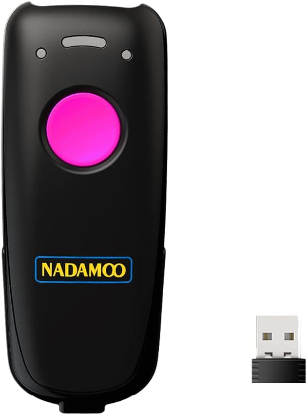 NADAMOO Wireless Barcode Scanner Compatible with Bluetooth Function, 2.4G Wireless & Wired 3-in-1 Bar Code Scanner Portable USB CCD Reader, Work with Tablet iPhone iPad Android Windows Mac OS-Purple