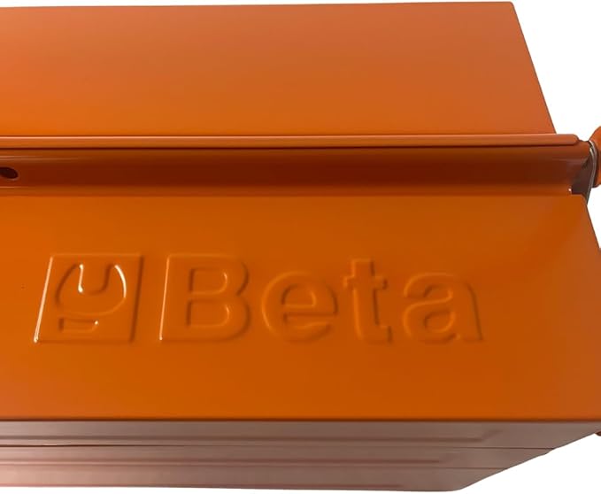 Beta C20L Five-Section Cantilever Metal Tool Box, 21.65” × 7.87” × 8.27” | Heavy-Duty Steel Construction | Lockable | Portable Tool Storage with Fold-Down Handle | Orange | 55 lb Capacity