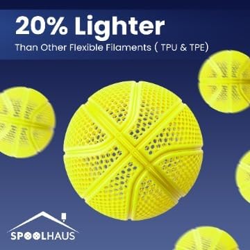 PEBA Filament 1.75mm Full 1kg SpoolHaus Super Bounce | High Rebound Flexible Filament | The Super TPU 78% Energy Return | Bouncy Airless Basketball 3D Printer Filament Lightweight Yellow 1kg