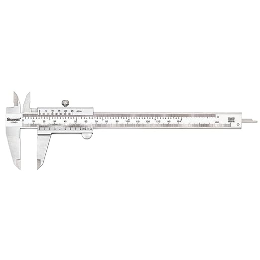 Starrett Vernier Caliper with Hardened Stainless Steel Depth Rod, Lock Screw and Sharp, Black Graduation - Metric, English, 0-6" Range, .001" Graduation - 125MEA-6/150