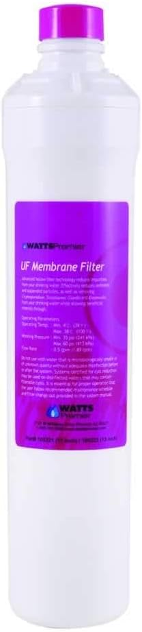Watts Premier Pure UF-3 Membrane Filter for RO Pure Reverse Osmosis System, 0.2-Micron Water Filter Replacement, Push Button Assembly, Reduces Sediments and Particles