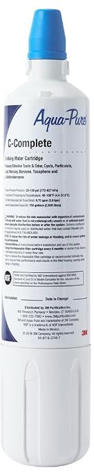 3M Aqua-Pure Replacement Filter C-Complete, for use with AP Easy Complete System, NSF Certified Reduces Chlorine Taste and Odor, Sediment, Asbestos, Cyst, Lead, Mercury, Select VOCs. 750 gallons.