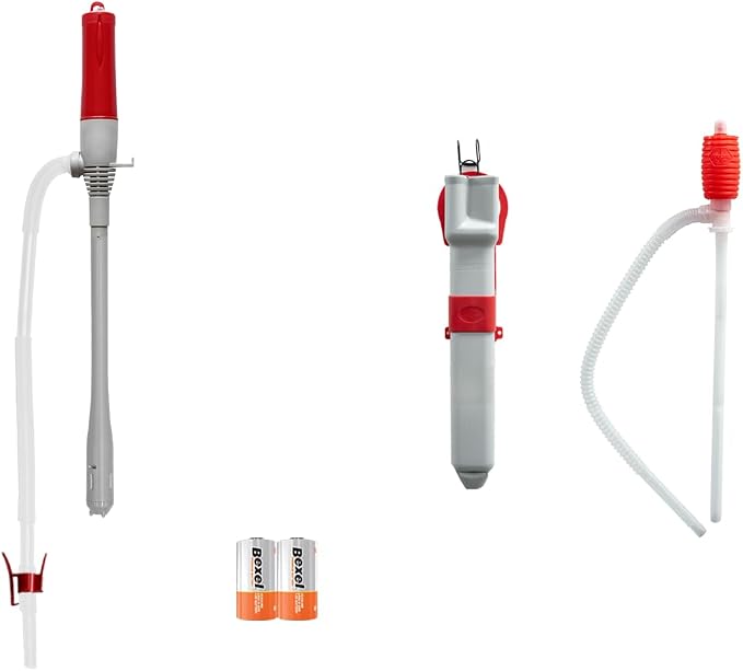 [LITE DELIGHT] Portable Water & Fuel Transfer Pump Set, Powerful D Battery Operated Pump With Hose Clip, Automatic Pump With Storage Case and Manual Siphon, 39.5" Extra Long Hose Fits All Size Cans