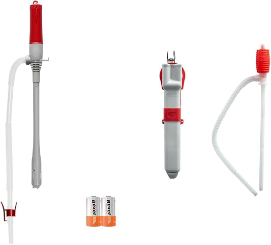 [LITE DELIGHT] Portable Water & Fuel Transfer Pump Set, Powerful D Battery Operated Pump With Hose Clip, Automatic Pump With Storage Case and Manual Siphon, 39.5" Extra Long Hose Fits All Size Cans