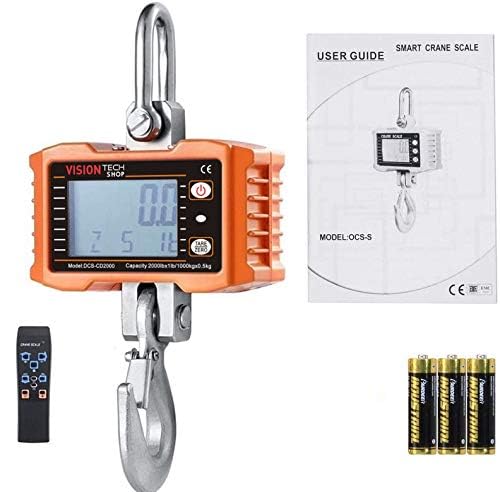 VisionTechShop Digital Crane Scale, DCS-CD 2000lb 1000 kg Heavy Duty Compact Hanging Scale LCD Display with Backight for Farm Factory