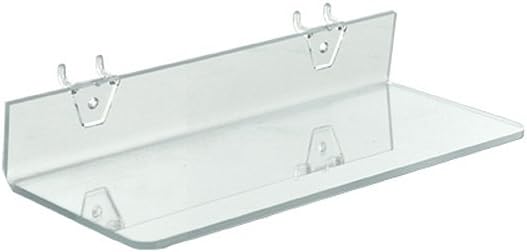 Azar Displays 556017 Clear Acrylic Shelf for Pegboard or Slatwall (4 Pack), 13.5" W x 4"D