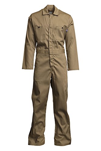 Lapco FR CVEFR7KH-5XL RG Flame Resistant Economy Coveralls, 100% Cotton Twill with Moisture Management, HRC 2, NFPA 70E, 7 oz, 5X-Large Regular, Khaki