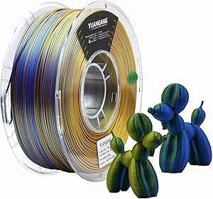 Silk Dual-Color PLA Filament 1.75mm Blue-Gold, ±0.03mm Precision, 1kg Spool (2.2 lbs), Smooth Gradient Two-Tone PLA, Neatly Wound & Compatible with Most 3D Printers