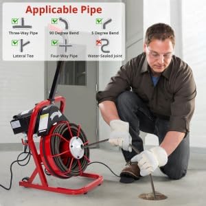 Drain Cleaner Machine 75Ft x 1/2Inch, 450w Drain Cleaning Machine Fits 2 Inch to 4 Inch Pipes, Portable Electric Drain Auger Cleaner with 6 Cutters, Gloves