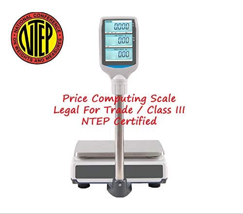 Aquos Digital Kitchen Scale Class III Legal for Trade Price Computing Scales Food & Retail Scale with LCD Backlit Display Tare Function & Stainless Steel Platform (Pole Display, 60Lbs)
