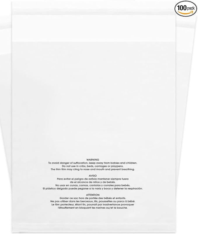 Large Clear Poly Bags with Suffocation Warning, Self-Seal 22" x 24" (100 Pack) - Resealable Plastic Packaging Bags for Clothing, Garments, Shipping, FBA & Home Business - by Poly Logic