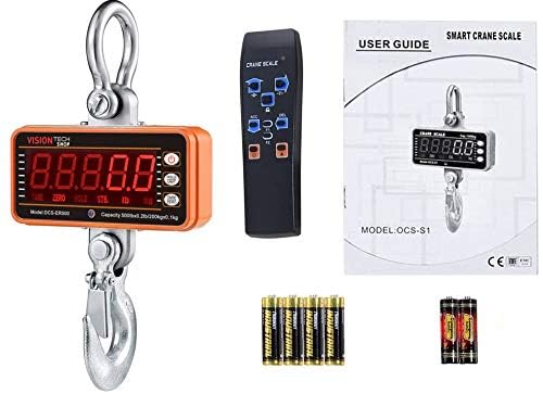 VisionTechShop Digital Crane Scale, DCS-ER 500lb 200kg Heavy Duty Compact Hanging Scale LED Display for Home Farm Factory