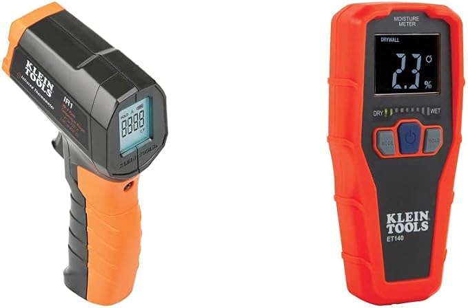 Klein Tools IR1 Infrared Thermometer + Klein Tools ET140 Pinless Moisture Meter