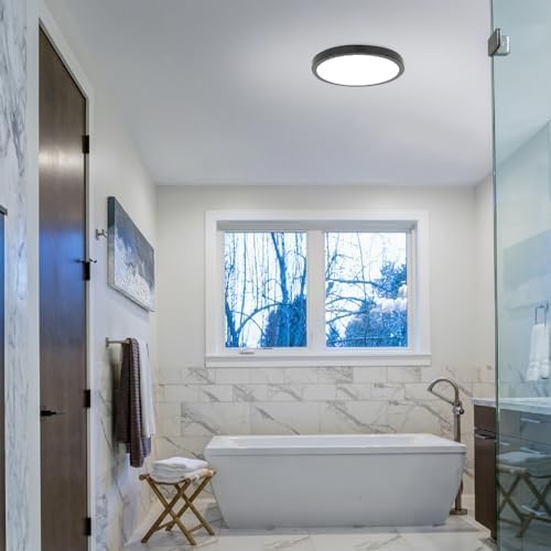 Homewerks 7105-09-MB Bathroom Fan with Light 90-CFM 1.5 Sones Round Ventilation Fan with Dimmable LED Light and Magnetic Trim Ring, Matte Black