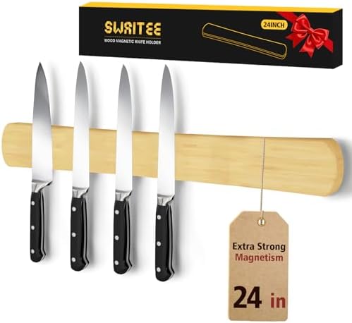 Swaitee Magnetic Knife Holder, 24 Inch, with 6-Pack Self-Adhesive Strips (3.3" × 1.9") – No Drill