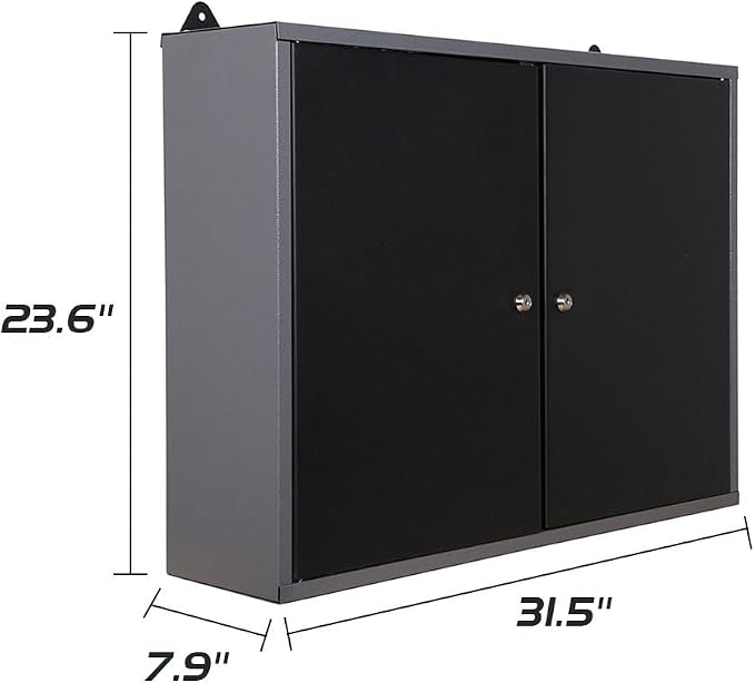 JZD Metal Wall Mounted Tool Cabinet with Lockable Doors, for Garage Basement Workshop, Black & Grey