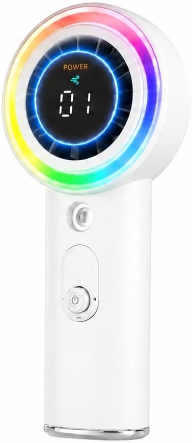 Portable Handheld Turbo Fan with Mist, Ice Cooling Powerful Fan 26000 RPM, 1-199 Speed Adjustable Personal Fan, Flashlight, Dynamic RGB Light, LED, 5000mAh Battery for Travel Office, Home and Outdoor