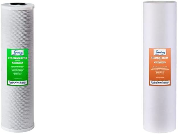 iSpring FC25B Whole House Water Filter Replacement Cartridge, CTO Carbon Block, 20” x 4.5” & FP25B High Capacity 20” x 4.5” Water Replacement Cartridge Fine Sediment Filter, 5 Micron, 1 Piece, White
