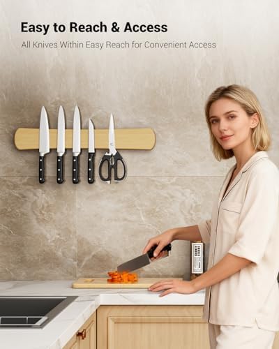 Swaitee Magnetic Knife Holder, 24 Inch, with 6-Pack Self-Adhesive Strips (3.3" × 1.9") – No Drill