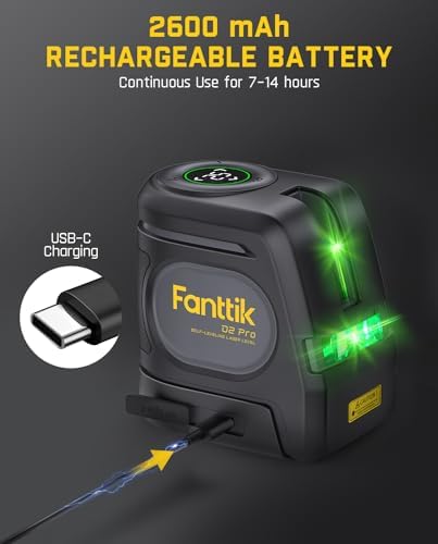 Fanttik D2 Pro Green Laser Level with 43.2" Tripod, Self-Leveling Green Cross Line Laser with LED Display, Type-C Rechargeable, 130° Vertical Beam Spread Cover