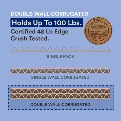 BOX USA 18x18x18 Corrugated Cardboard Double Wall Boxes with Handles Large, 18”L x 18”W x 18”H, Pack of 10 | Shipping, Packaging, Moving, Storage Box for Home or Business, Strong Wholesale Bulk Boxes