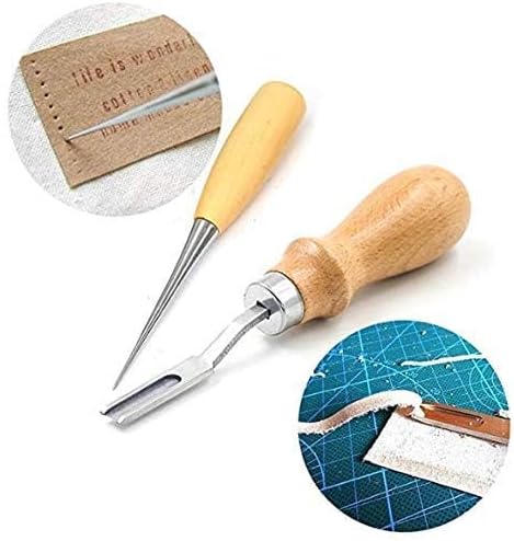 citian Leather Tools Kit Stitching Punch Sewing Carft DIY Tool Carving Craft Saddle Working Groover and 18pcs for Hand Set Prong