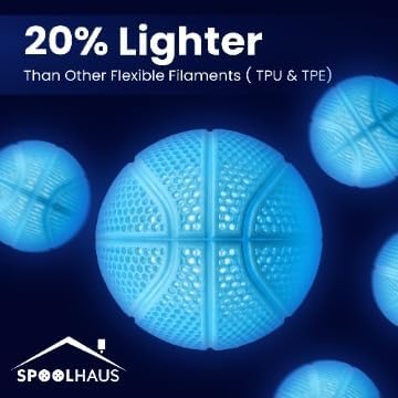 PEBA Filament High Rebound Flexible Filament Super TPU Nylon Based Strength 1.75mm 78% Energy Return Bouncy Airless Basketball Lightweight 3D Printer Filament SpoolHaus Superbounce (Glow Blue, 1kg)