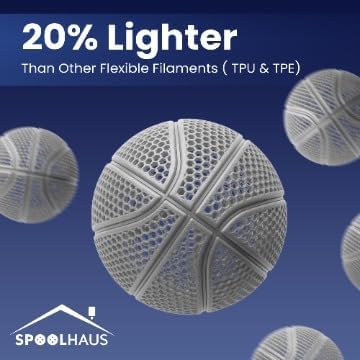PEBA Filament 1.75mm Full 1kg SpoolHaus Super Bounce | High Rebound Flexible Filament | The Super TPU 78% Energy Return | Bouncy Airless Basketball 3D Printer Filament Lightweight Grey 1kg