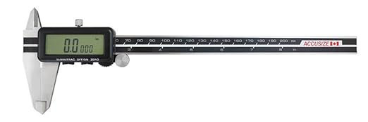 Accusize Industrial Tools 8'' Full Screen LCD Electronic Digital Caliper, Metric/Inch/Fractional, 1/128'', 1110-0828 | 200 mm/8 in Range, 0.01 mm/0.0005 in/1/128 in Resolution, ±0.03 mm Accuracy, Metric/Inch/Fractional, Full Screen LCD