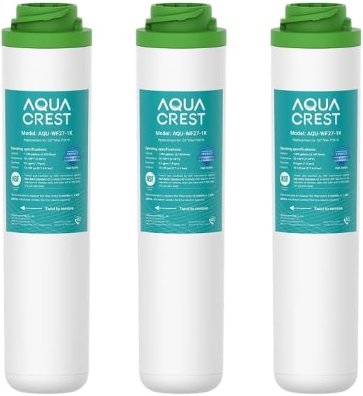 AQUA CREST FQK1K Under Sink Water Filter, Replacement for GE FQK1K, FQK2J, GXK185K and GX1S50R, NSF/ANSI 42 372 Certified, Reduces Chlorine, Taste&Odor, 1350 Gallons (Pack of 3)
