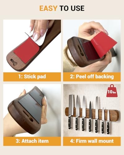 Swaitee Magnetic Knife Holder, 24 Inch, with 6-Pack Self-Adhesive Strips (3.3" × 1.9") – No Drill