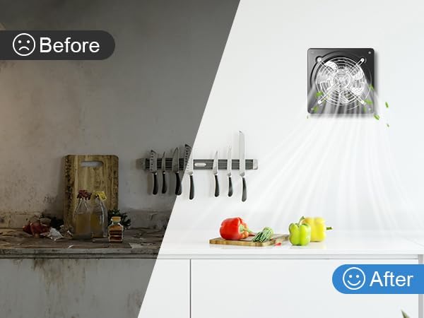 8-inch wall-mounted kitchen metal exhaust fan with switch, 382-576CFM, portable installation, with return air valve, suitable for attic, garage, bathroom, office, basement ventilation, White