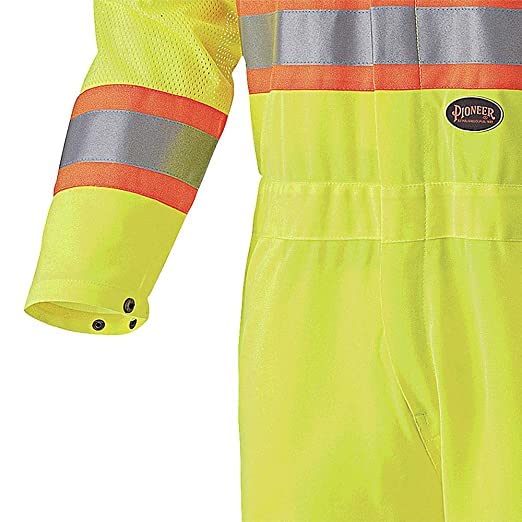 Pioneer High Visibility Polyester Knit Traffic Safety Coverall with Mesh Ventilation Panels, Reflective Tape, Leg Zippers, Yellow/Green, Unisex, XS, V1070160U-XS