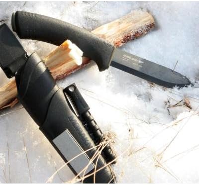 Morakniv Carbon Steel Fixed-Blade Bushcraft Survival Knife with Sheath and Fire Starter, Black, 4.3 Inch
