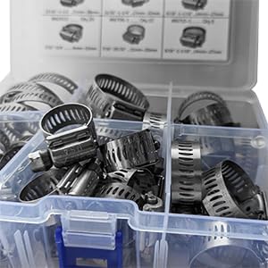 Merrill MFG Hose Clamp Assortment Kit- 49 Pieces Stainless Steel Hose Clamp Adjustable, Worm Gear Metal Fuel Line Clamp for Plumbing, Automotive And Mechanical Applications