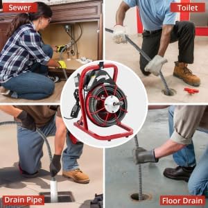 Drain Cleaner Machine 75Ft x 1/2Inch, 450w Drain Cleaning Machine Fits 2 Inch to 4 Inch Pipes, Portable Electric Drain Auger Cleaner with 6 Cutters, Gloves