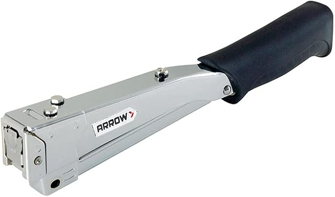 Arrow HT55BL Hammer Tacker, Manual Stapler for Construction and Insulation, Ergonomic Grip Handle, Dual-Capacity Rear-Load Magazine, Fits 1/4”, 5/16", or 3/8" Staples, Silver