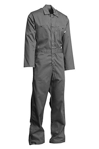 Lapco FR CVEFR7GY-3XL TL Flame Resistant Economy Coveralls, 100% Cotton Twill with Moisture Management, HRC 2, NFPA 70E, 7 oz, 3X-Large Tall, Gray