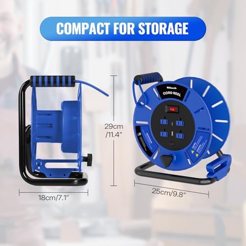24W LED Work Light and Extension Cord Storage Reel with 4-Grounded Outlet & 2 USB Port Bundle, for Garage, Workshop, Car Repair Scene Y06WL06-U85CR06
