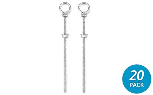 QWORK Threaded Eyebolts, 20 Pack 1/4" x 6" Long 304 Stainless Steel Marine Grade Shoulder Eye Bolt, Coarse Thread 1/4"-20