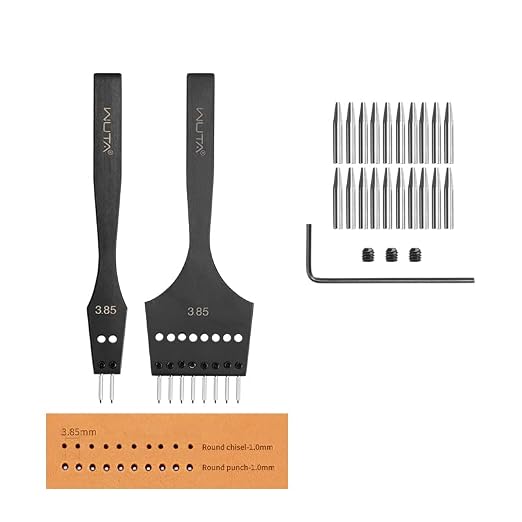 WUTA Leather Stitching Punch, 3nd Removable Round Hole Pricking Irons, Professional Working Hole Punch Tool Set for DIY Leather Craft（3.85mm- 2+8 Hole）